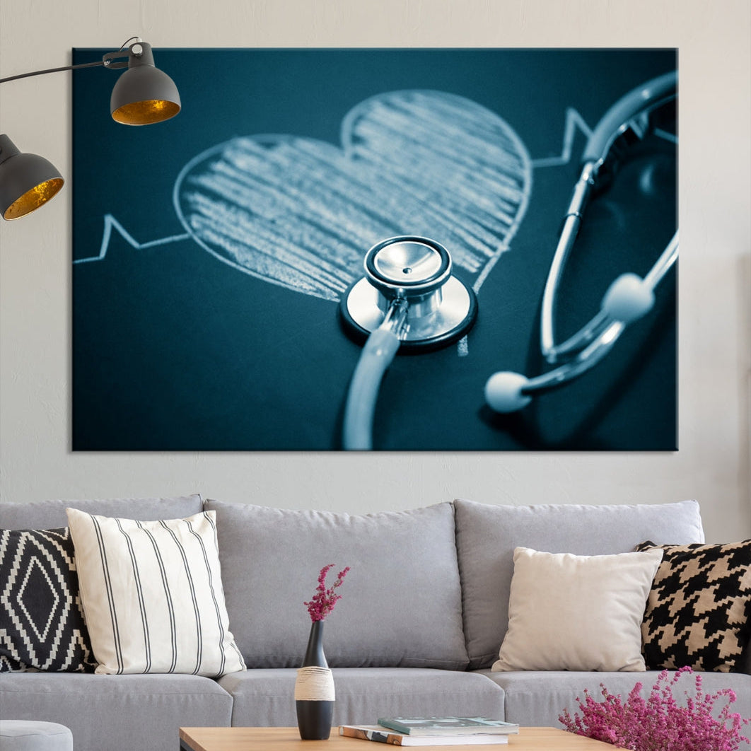 Stethoscope Wall Art Canvas Print Doctor Health Artwork Framed Ready to Hang