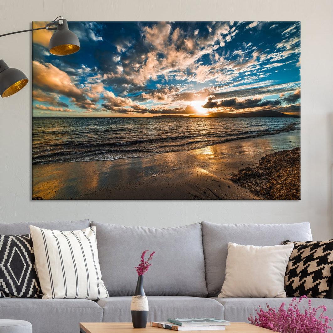 Ocean Beach Wall Art Canvas Print Sunset Artwork Print Coastal Wall Art