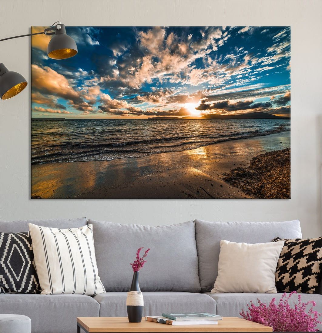 Ocean Beach Wall Art Canvas Print Sunset Artwork Print Coastal Wall Art