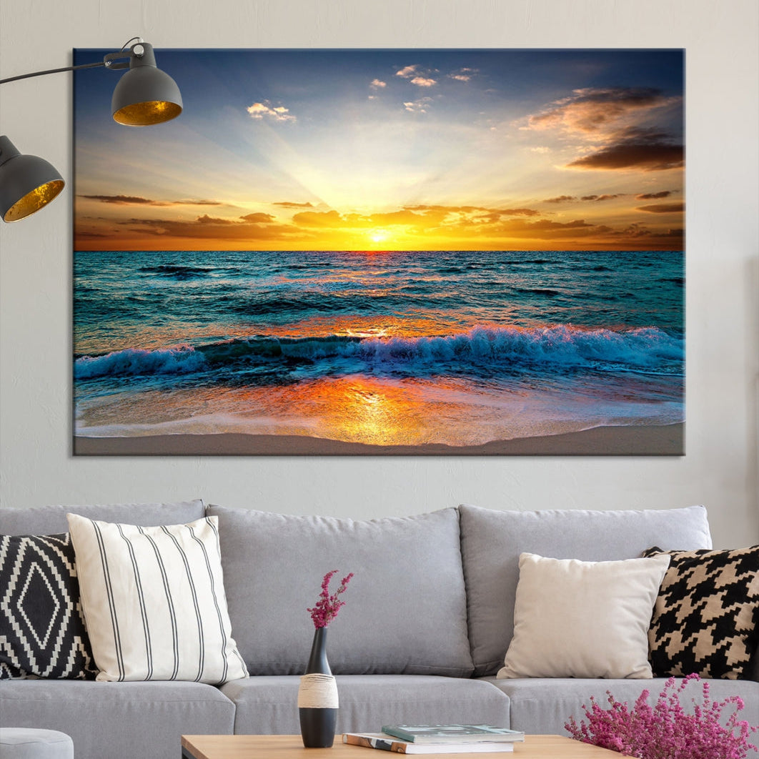 Beautiful Sunset on the Beach Coastal Wall Art Canvas Print for Dining Room Office Decor