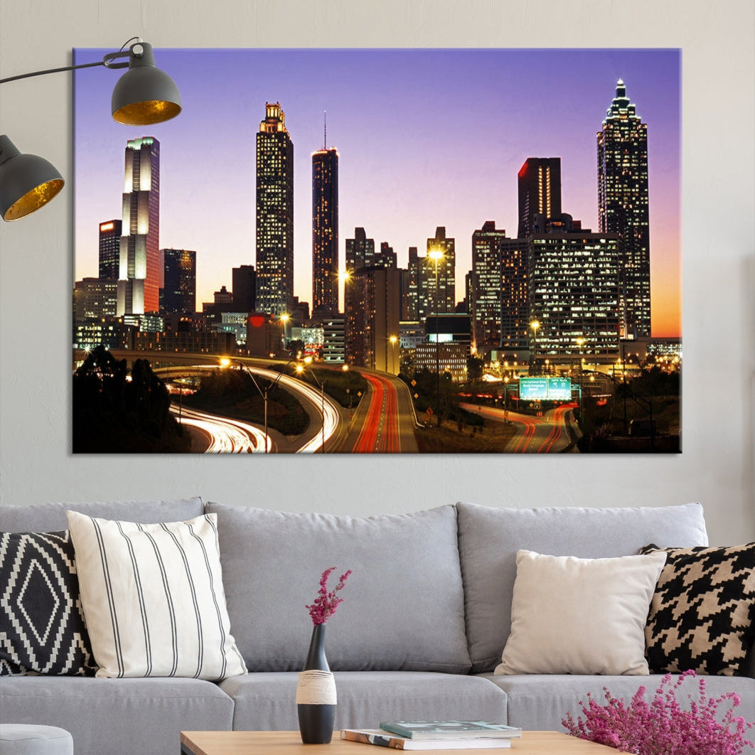 Atlanta City Purple Sunset Skyline Wall Art Cityscape Canvas Print