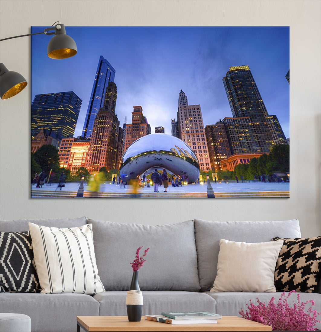 Chicago Night Skyline Wall Art Downtown Cityscape Canvas Picture Print Framed