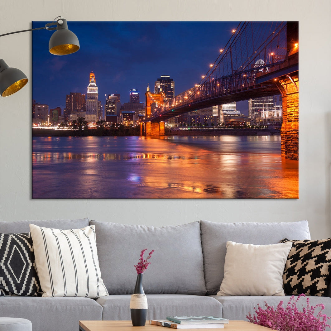 Cincinnati City Bridge Night Lights Canvas Wall Art Cincinnati Print