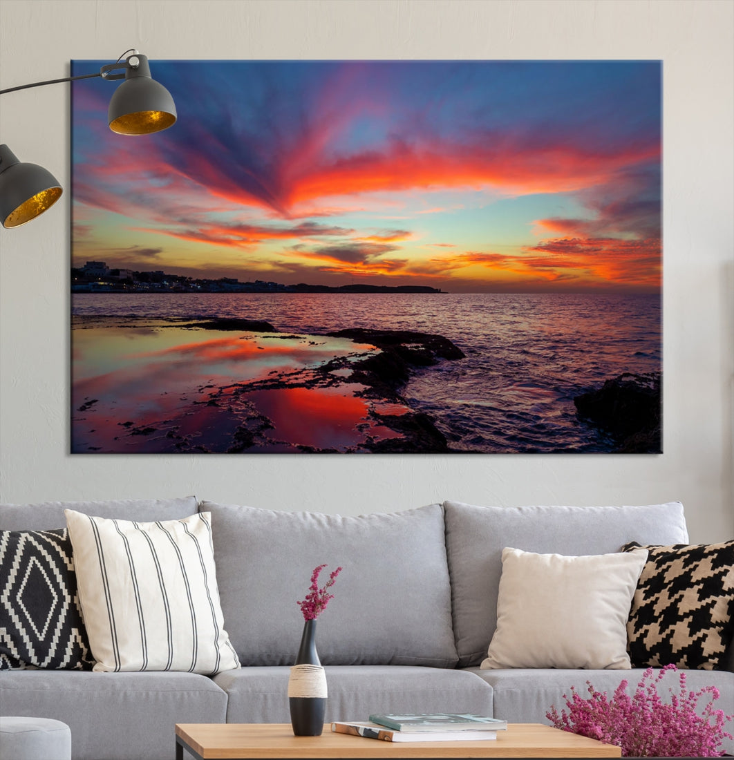 Fascinating Sunset over Horizon Beach Wall Art Canvas Print Large Wall Decor