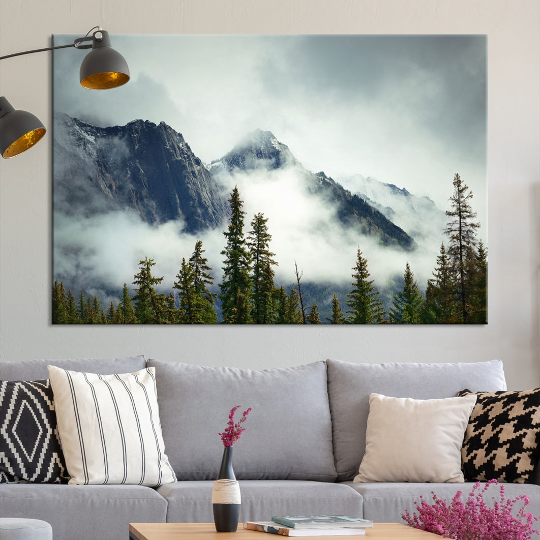 Foggy Nature Landscape Mountain Forest Extra Large Canvas Wall Art Giclee Print