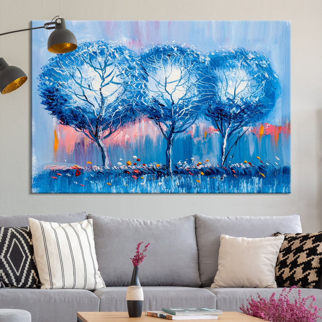 Abstract Blue Trees Oil Painting Printed on Canvas Wall Art Modern Wall Decor