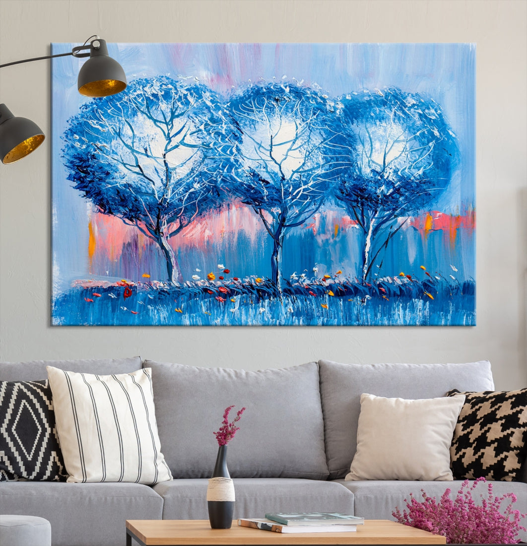 Abstract Blue Trees Oil Painting Printed on Canvas Wall Art Modern Wall Decor