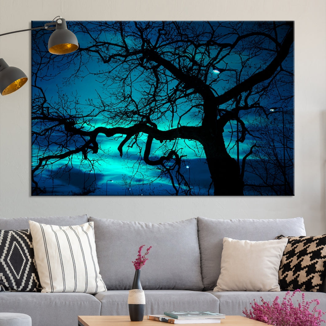 Bare Tree Moonlight Nature Wall Art Large Canvas Print Living Room Decor