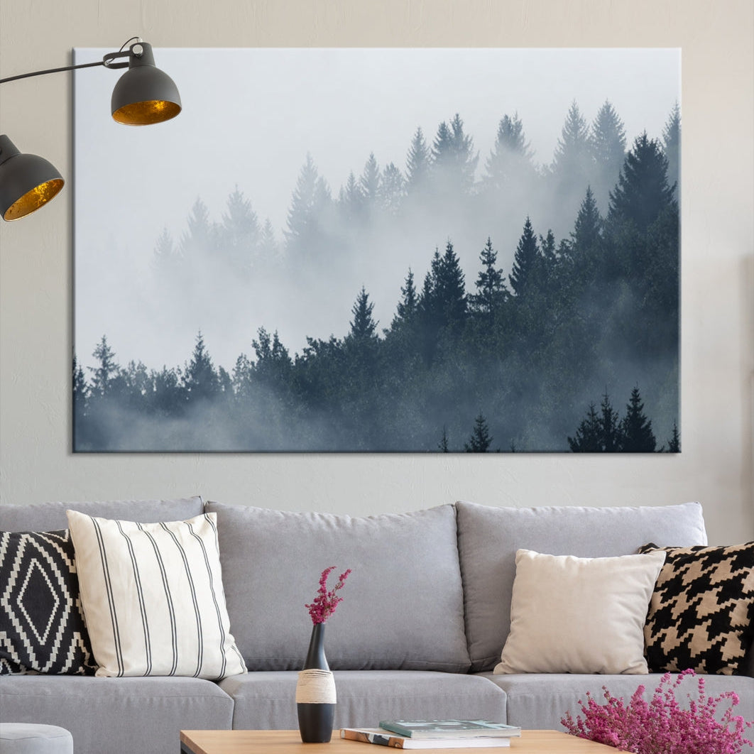 Bring the Peaceful Beauty of a Misty Foggy Forest with Clouds to Your Home with Our Nature Wall Art Canvas Print