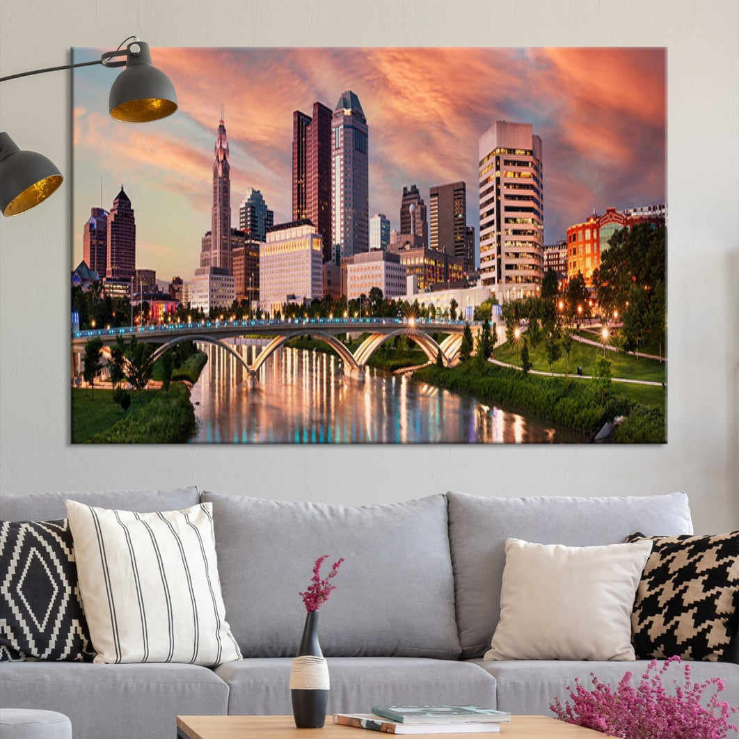 Large Columbus City View Skyline Wall Art Columbus Picture Canvas Print