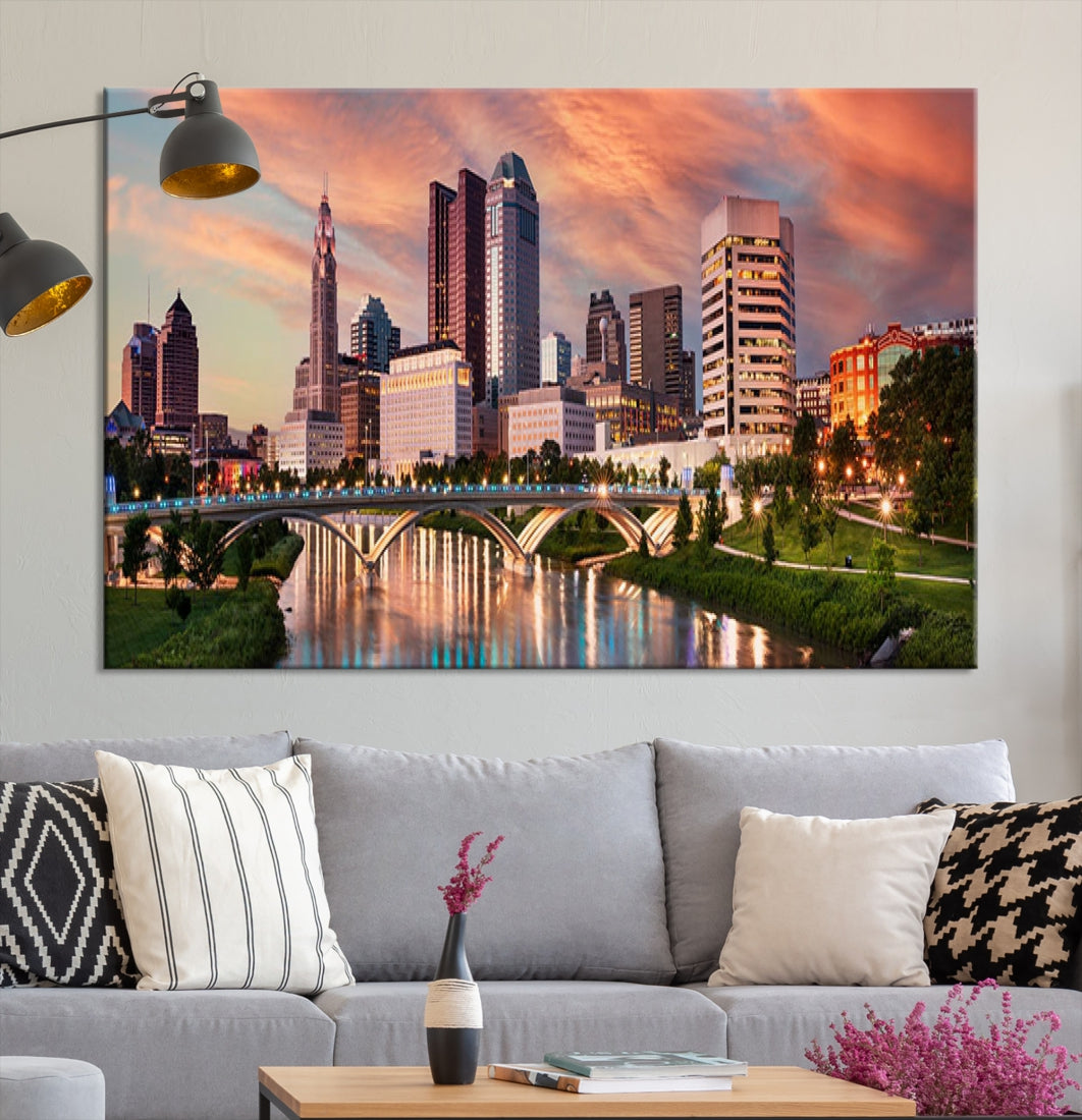 Large Columbus City View Skyline Wall Art Columbus Picture Canvas Print