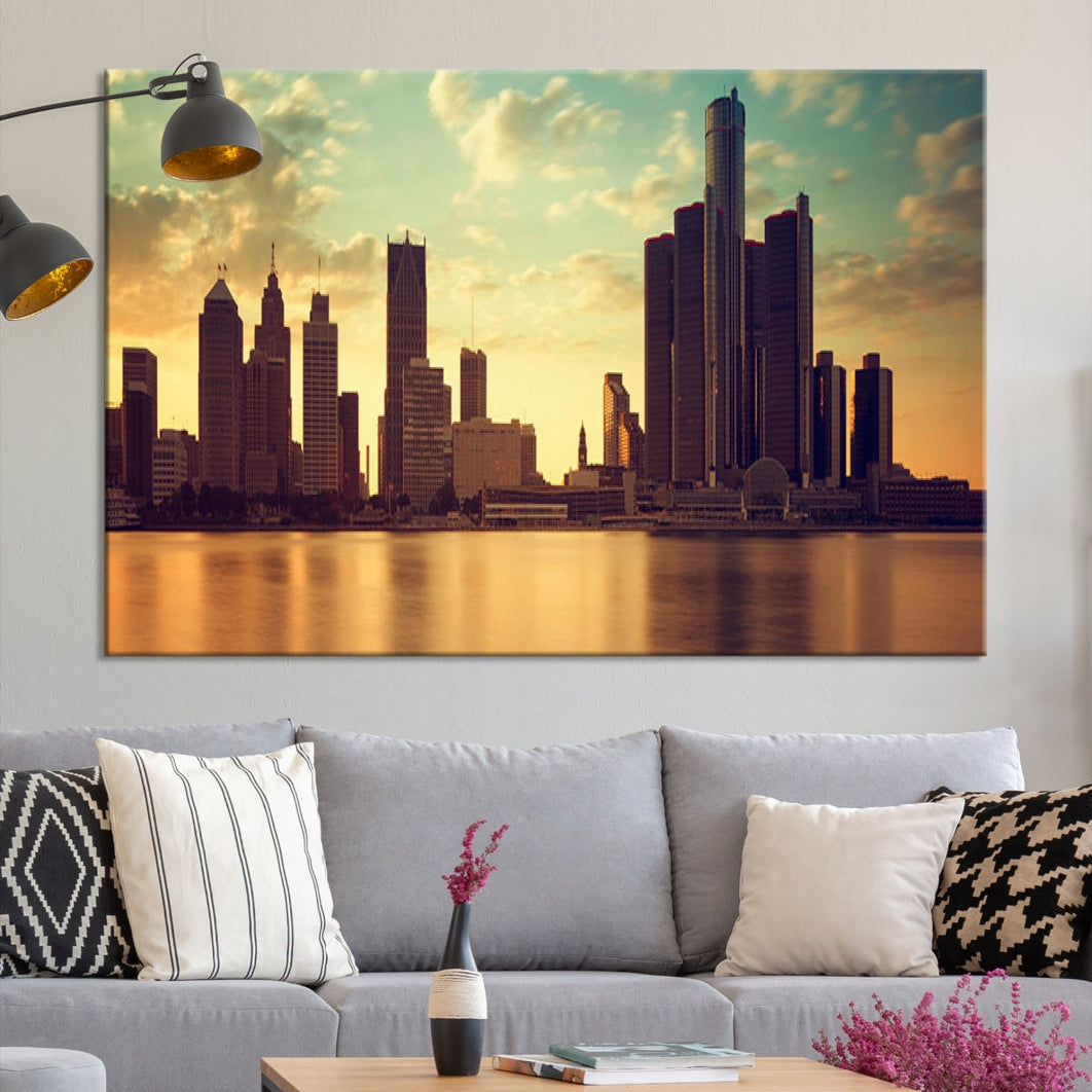 Detroit Downtown Towers Skyline Wall Art Cityscape Canvas Print