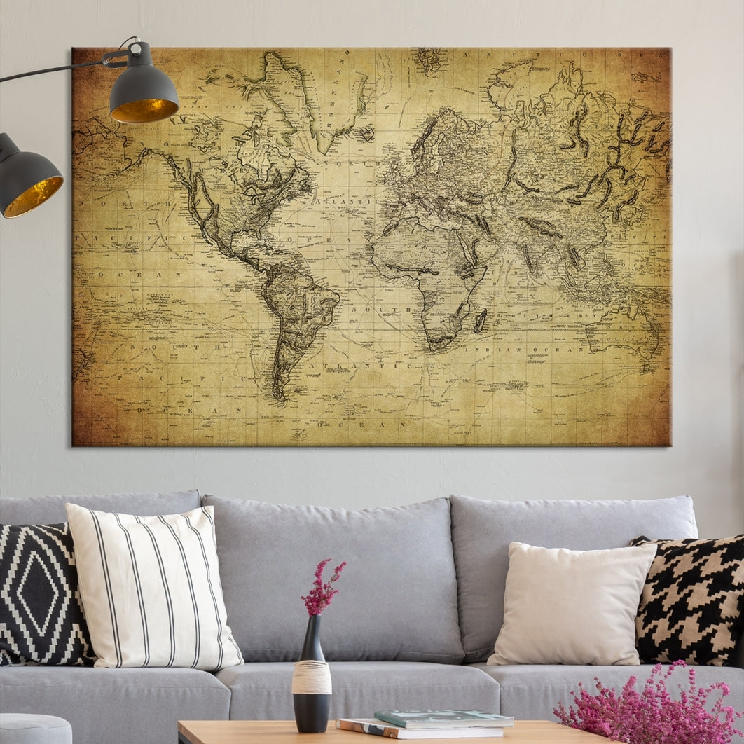 Antique Wall Art World Map Canvas Print