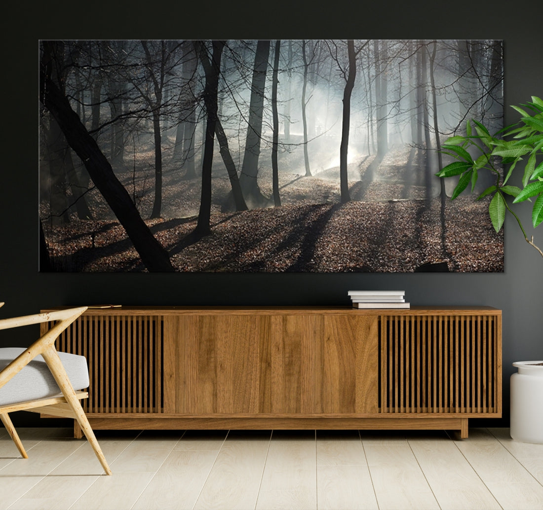 Large Wall Art Fascinating Foggy and Dark Forest Canvas Print