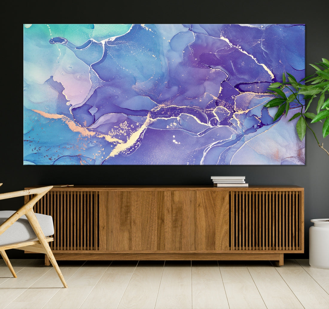 Blue and Purple Abstract Painting Modern Canvas Wall Art Print