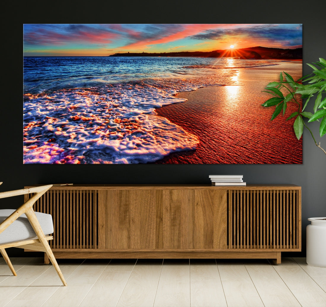 Beautiful Ocean Sunset Beach Giclee Canvas Extra Large Wall Art Print