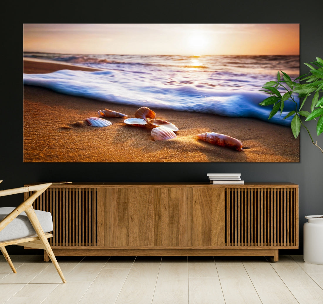 Sea Shell Sandy Ocean Beach Canvas Wall Art Print Framed Ready to Hang