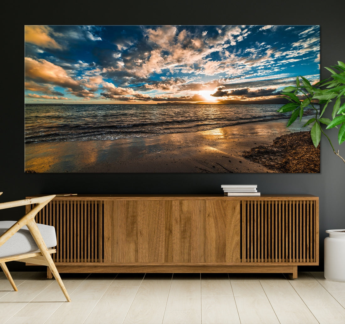 Ocean Beach Wall Art Canvas Print Sunset Artwork Print Coastal Wall Art