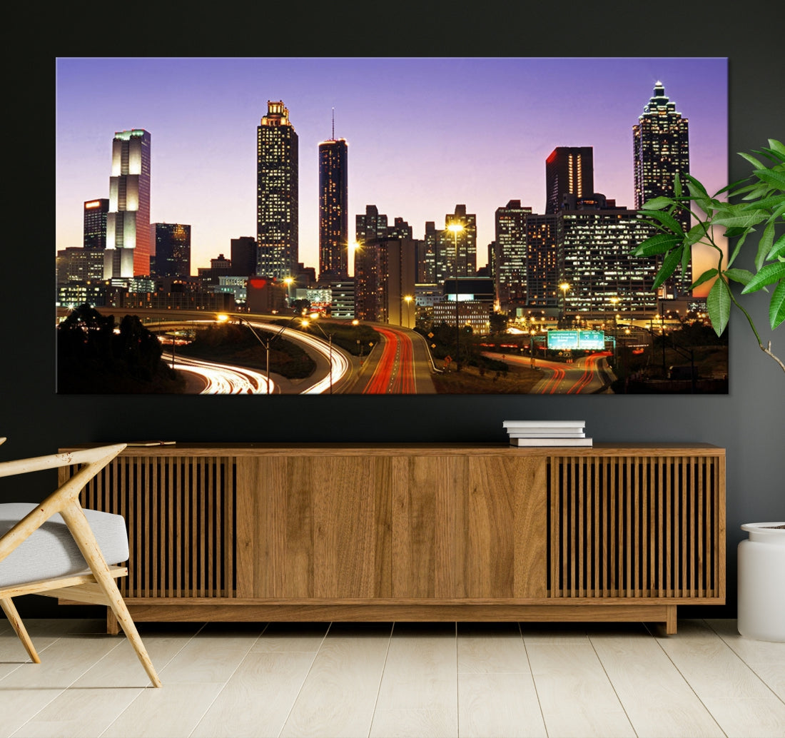 Atlanta City Purple Sunset Skyline Wall Art Cityscape Canvas Print