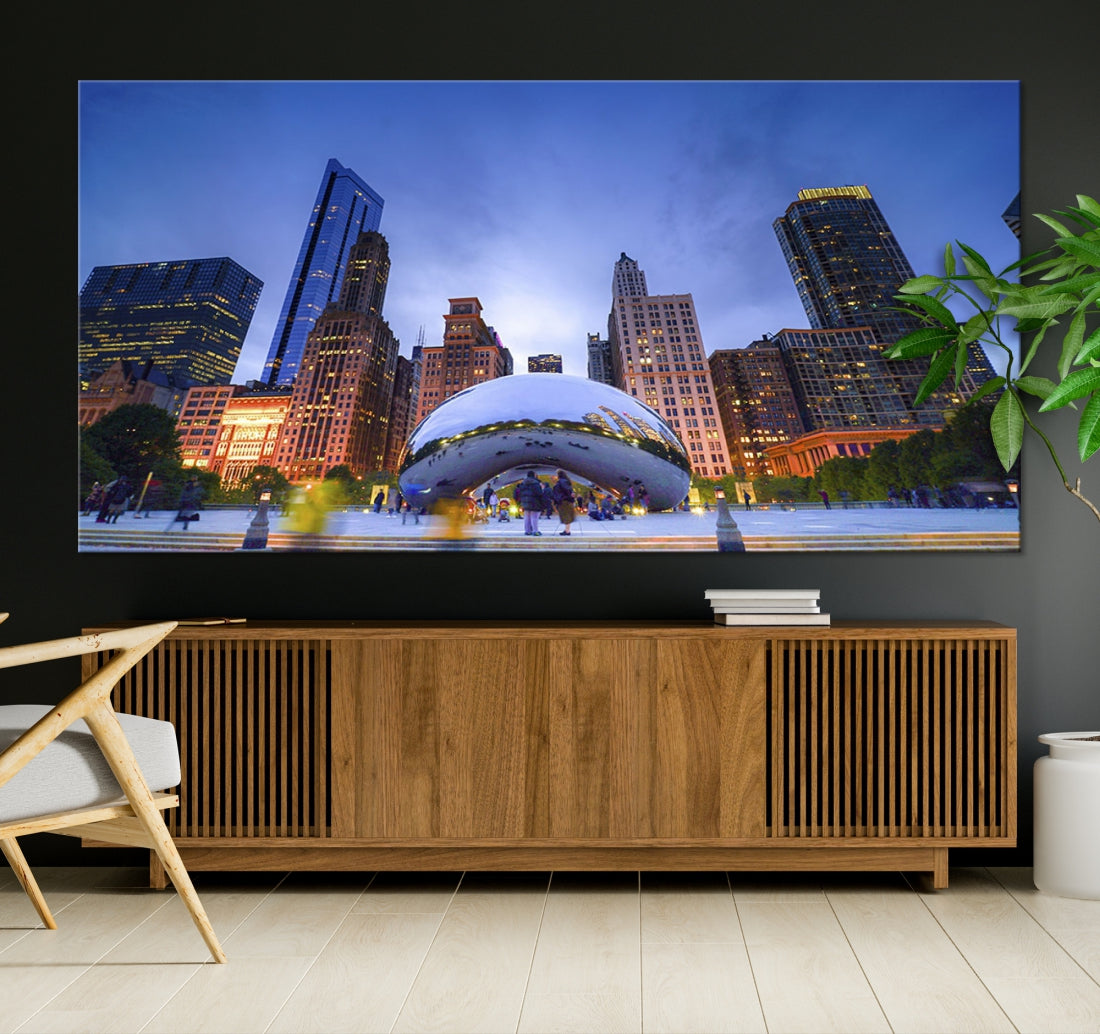 Chicago Night Skyline Wall Art Downtown Cityscape Canvas Picture Print Framed