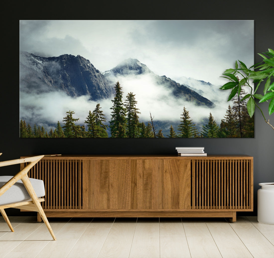 Foggy Nature Landscape Mountain Forest Extra Large Canvas Wall Art Giclee Print