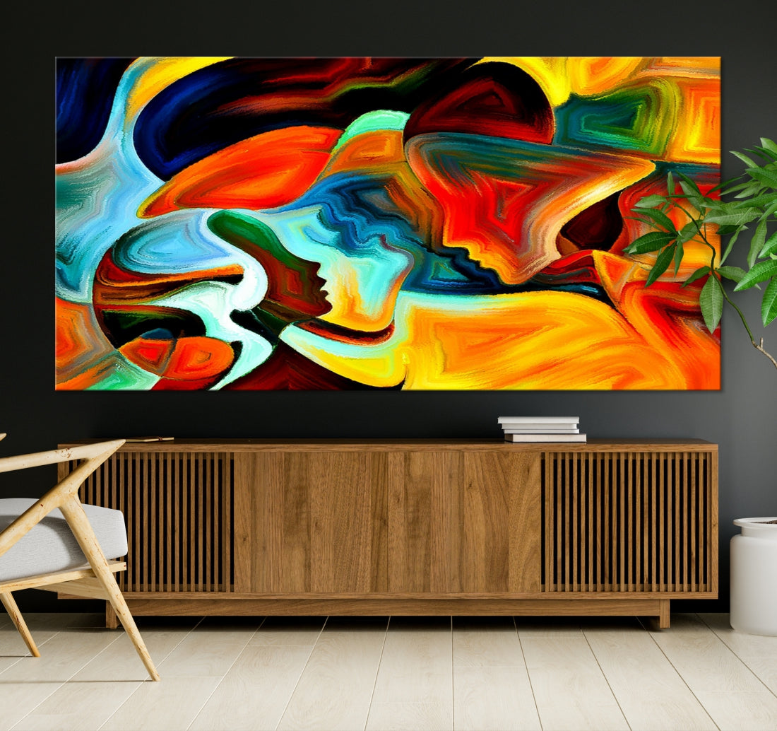 Abstract Human Faces Modern Painting Canvas Wall Art Print for Office