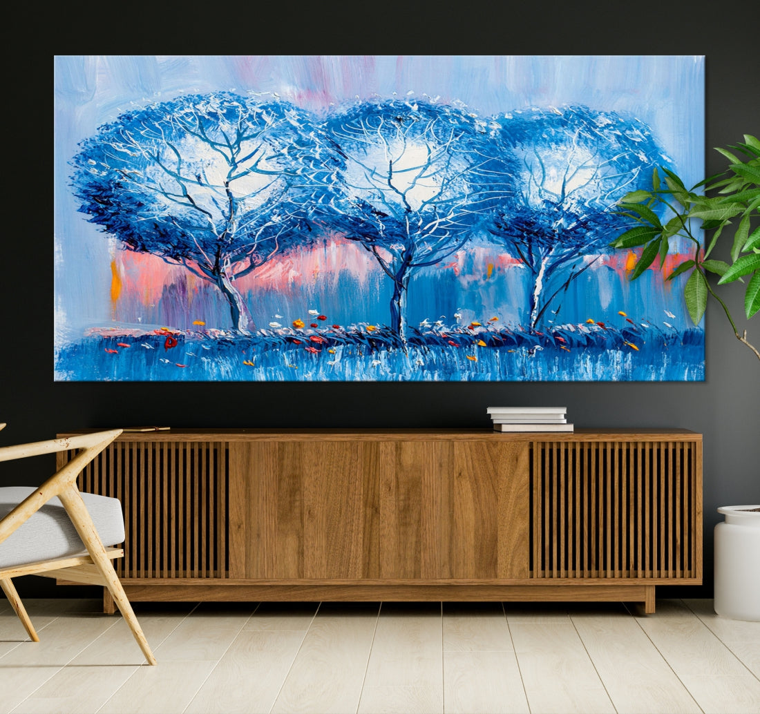 Abstract Blue Trees Oil Painting Printed on Canvas Wall Art Modern Wall Decor