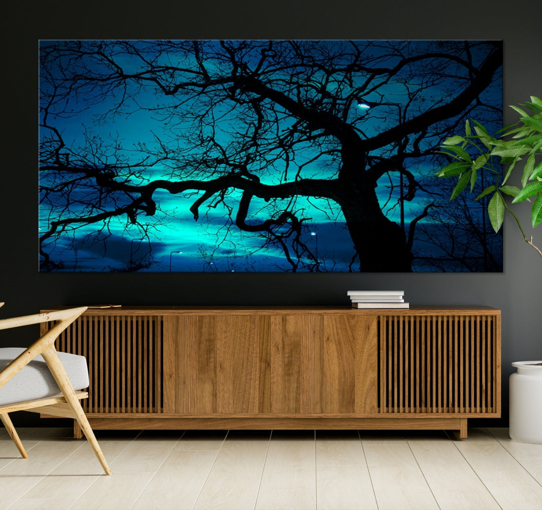 Bare Tree Moonlight Nature Wall Art Large Canvas Print Living Room Decor