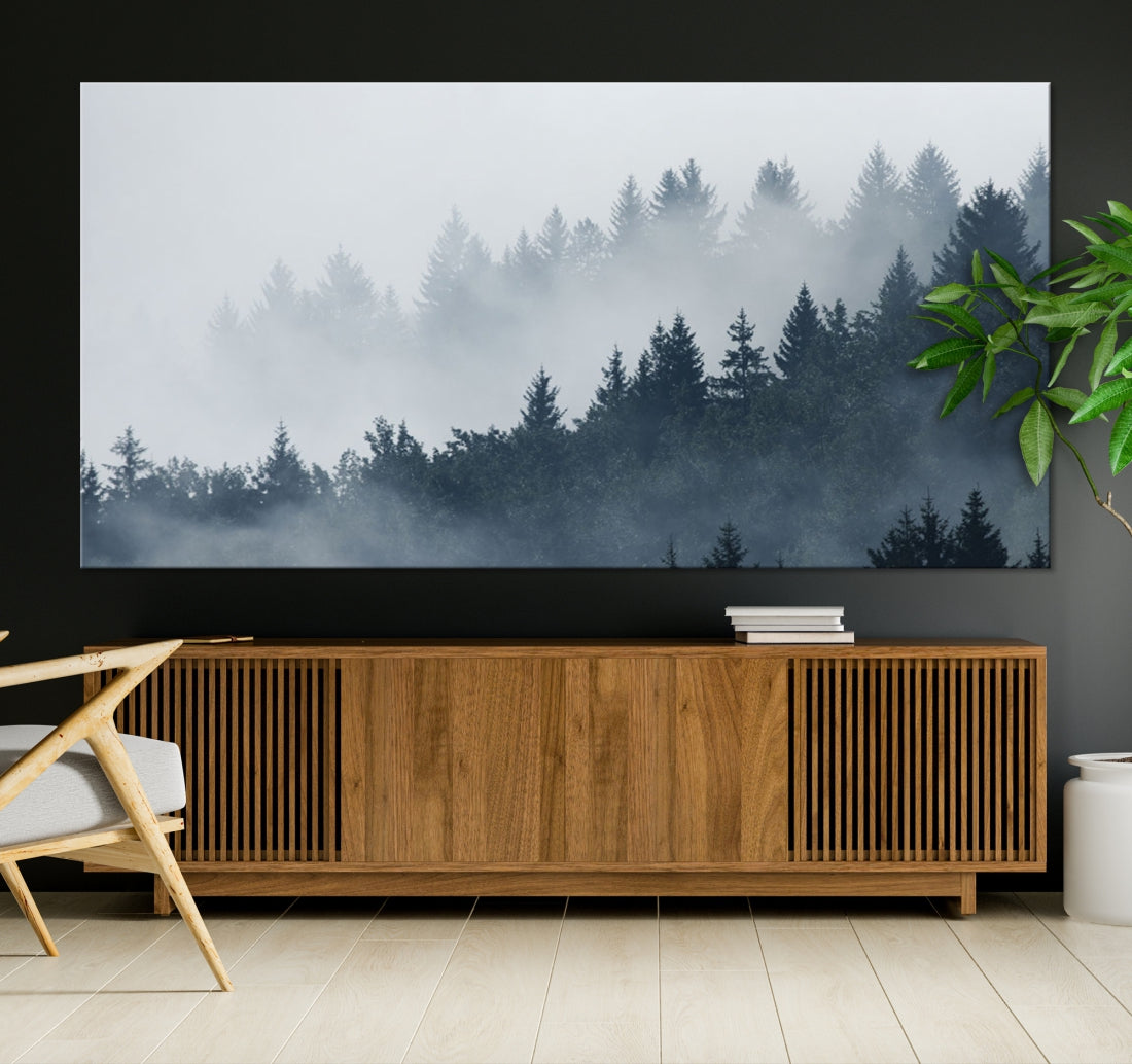 Bring the Peaceful Beauty of a Misty Foggy Forest with Clouds to Your Home with Our Nature Wall Art Canvas Print