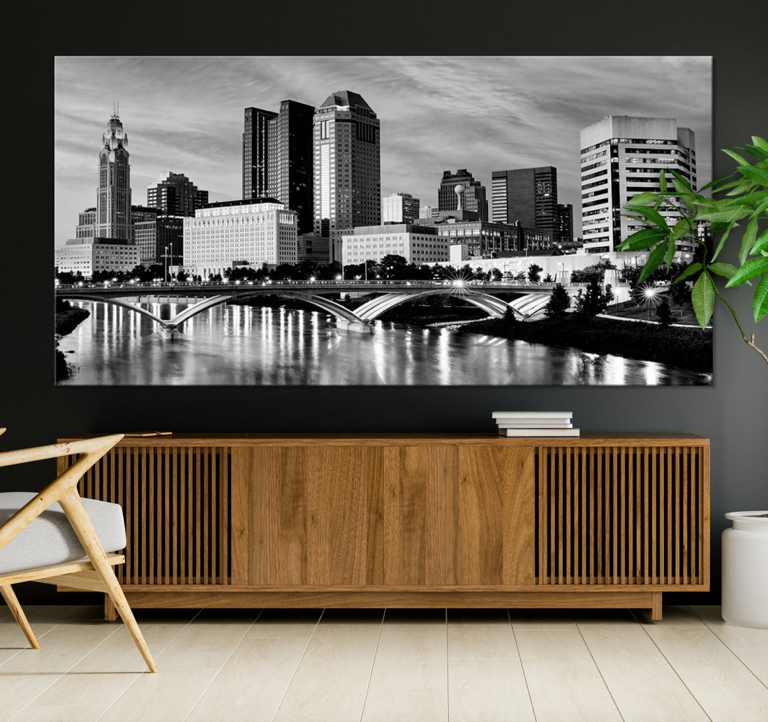 Black and White Columbus City Wall Art Skyline Cityscape Canvas Print