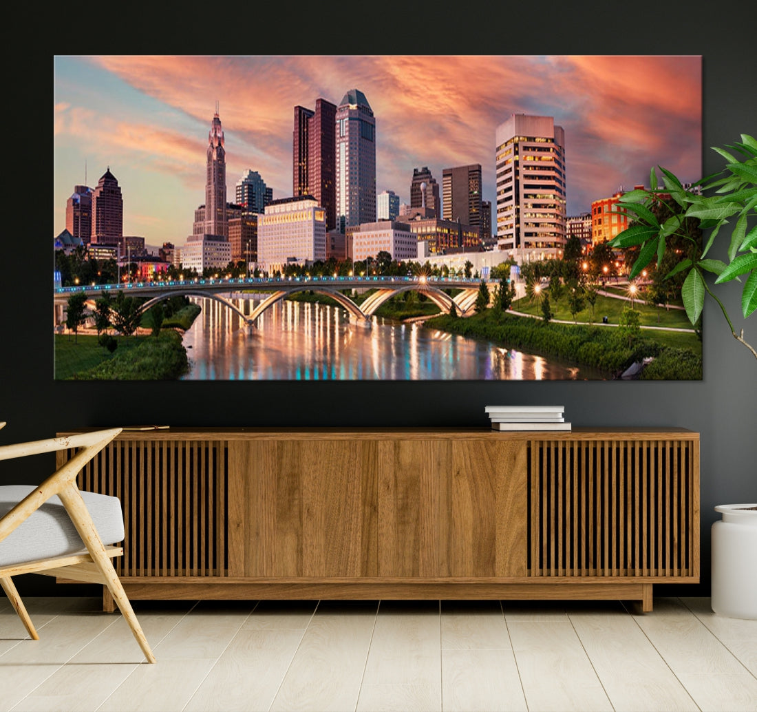 Large Columbus City View Skyline Wall Art Columbus Picture Canvas Print