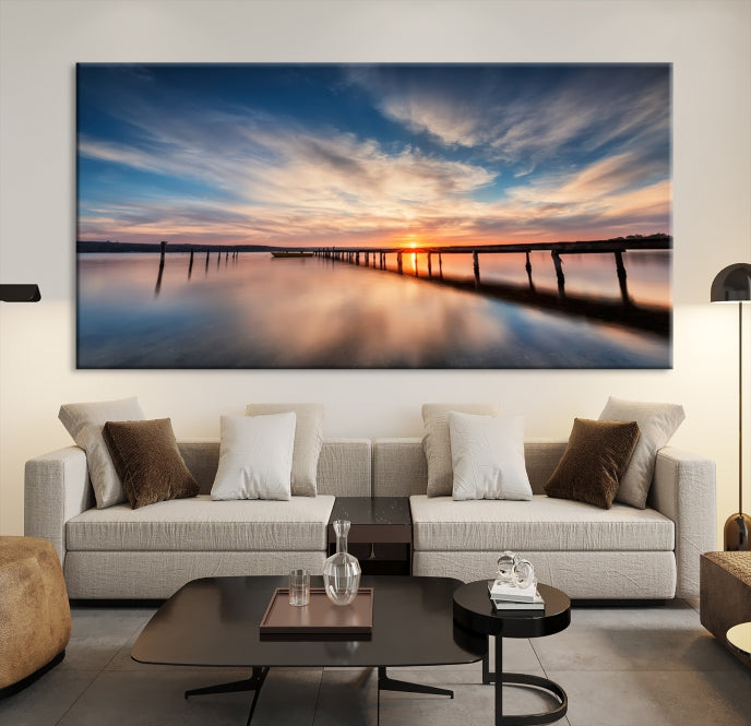 Wooden Pier at Sunset Seascape Wall Art Canvas Print for Home Office Decor