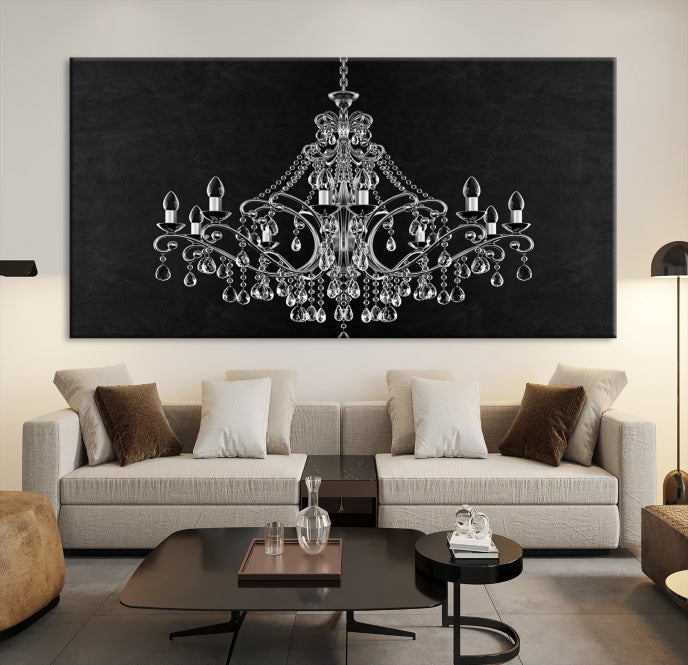 Black and White Chandelier Wall Art Canvas Print for Office Wall Decor