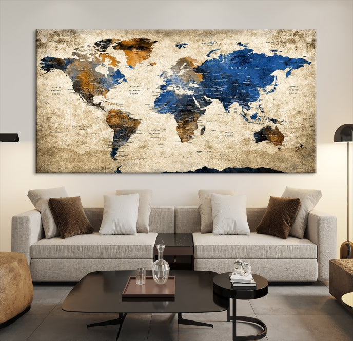 Upgrade Your Decor with a Touch of Grunge & Vintage StyleOur Modern Travel World Map Canvas Print Wall Art