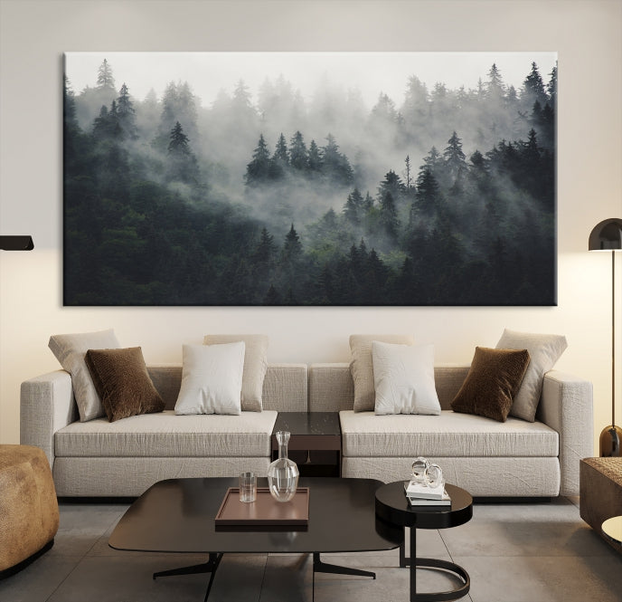 Extra Large Misty Forest Wall Art Foggy Landscape Picture Print on Canvas