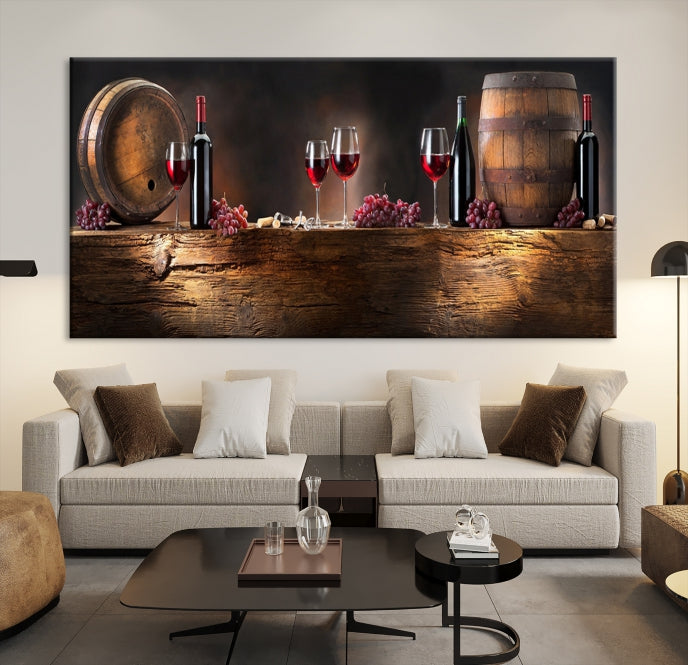 Wine and Barrels Large Wall Art Canvas Print