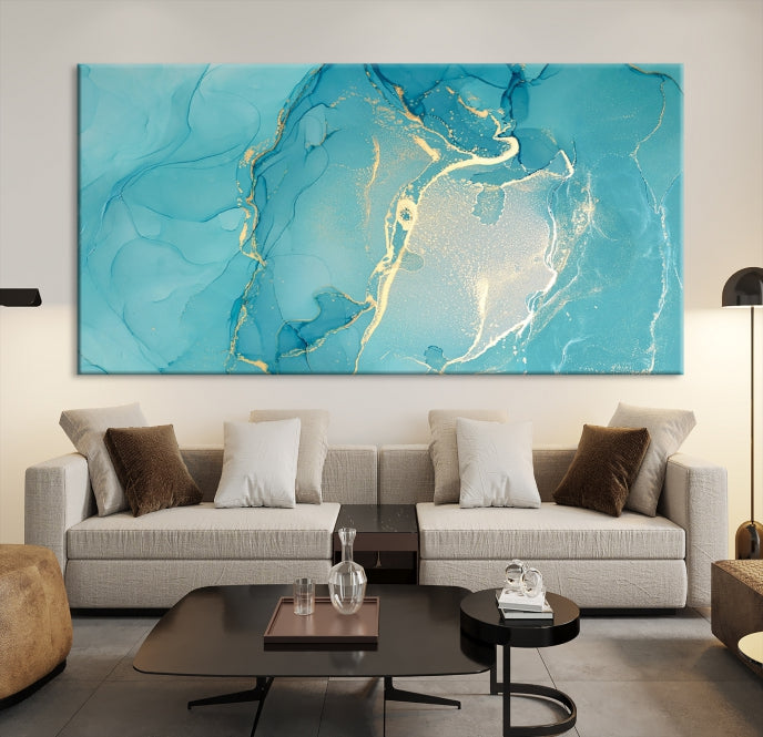 Large Turquoise Abstract Canvas Wall Art Abstract Print