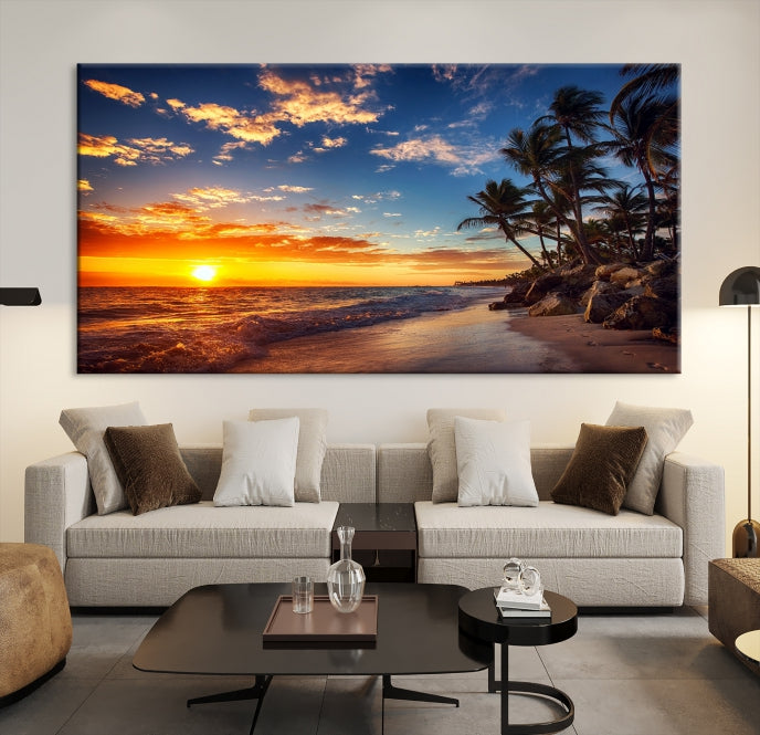Large Coastal Wall Art Beach at Sunset Canvas Print