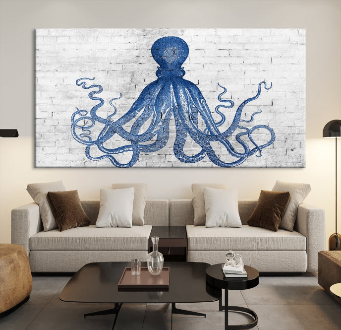 Octopus with Brick Wall Background Large Canvas Art Print for Living Room Decor