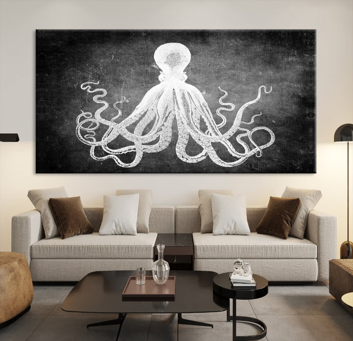 Black and White Octopus Art Print Canvas Wall Decor Easy to Hang