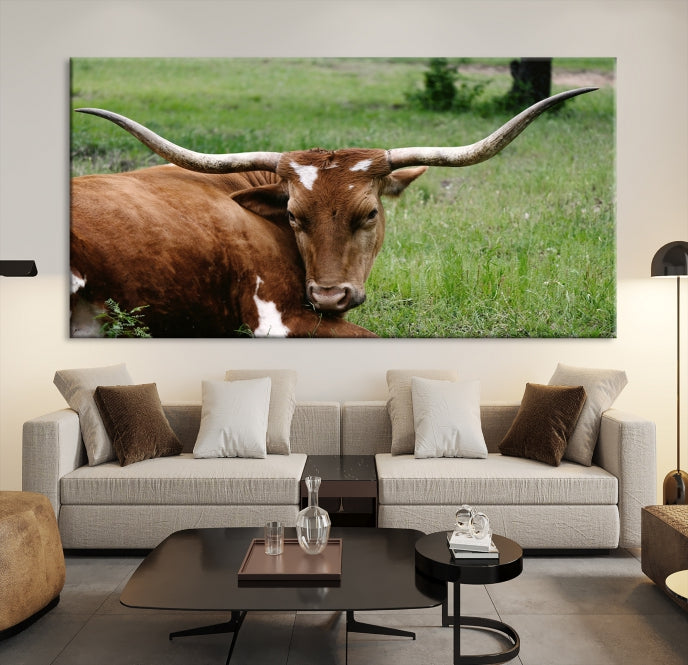 Big Horn Cow Animal Large Wall Art Canvas Print