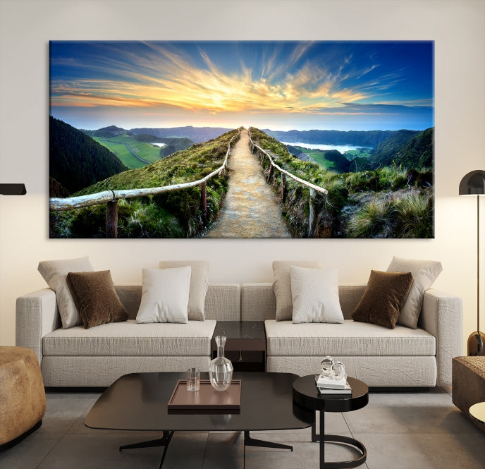 Thrilling Path to Sunset Extra Large Wall Art Mountain Landscape Canvas Print