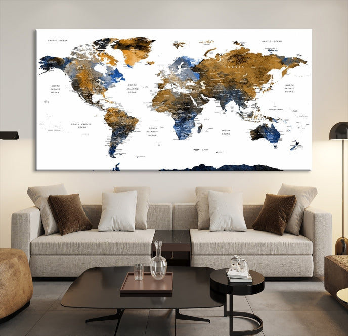 Bring Your Travel Dreams to Life with Our Large Modern World Map Canvas Print Wall ArtA Stylish & Informative Decor