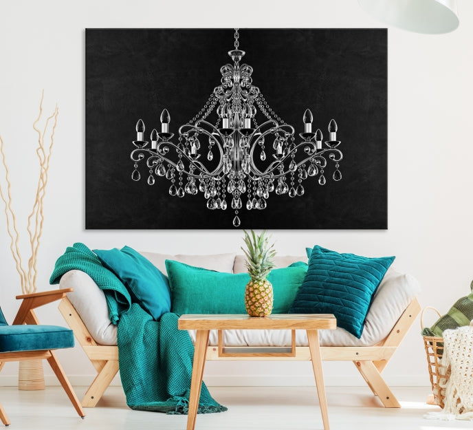 Black and White Chandelier Wall Art Canvas Print for Office Wall Decor