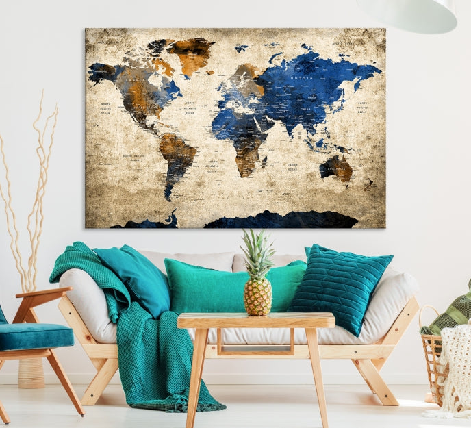 Upgrade Your Decor with a Touch of Grunge & Vintage StyleOur Modern Travel World Map Canvas Print Wall Art