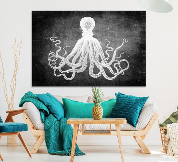 Black and White Octopus Art Print Canvas Wall Decor Easy to Hang