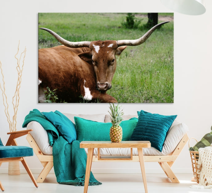 Big Horn Cow Animal Large Wall Art Canvas Print