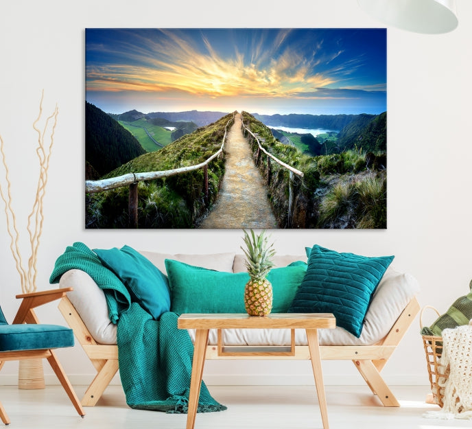 Thrilling Path to Sunset Extra Large Wall Art Mountain Landscape Canvas Print