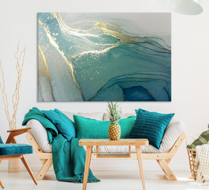 Green Gold Marble Abstract Painting on Giclee Canvas Framed Wall Art Print
