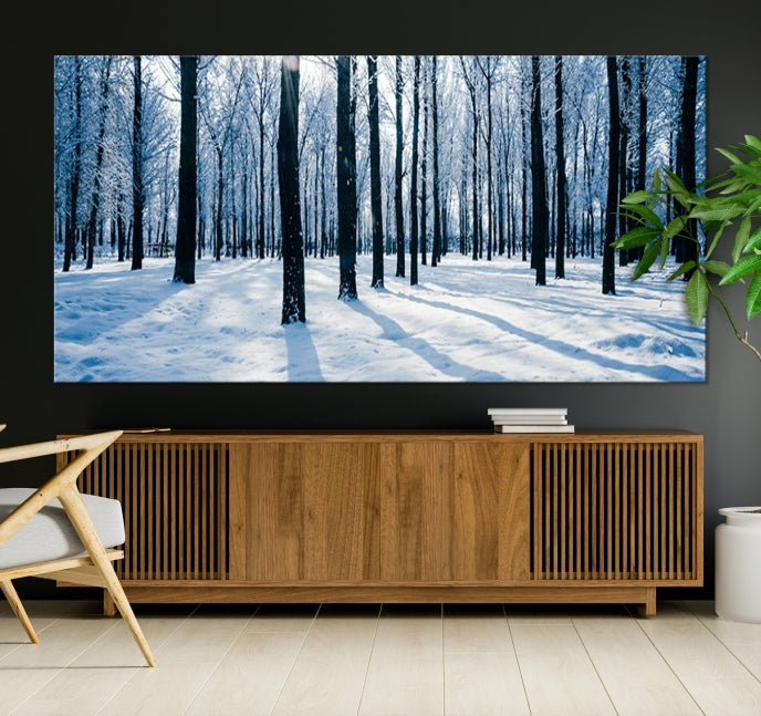 Winter Season in Forest Wall Art Canvas Print